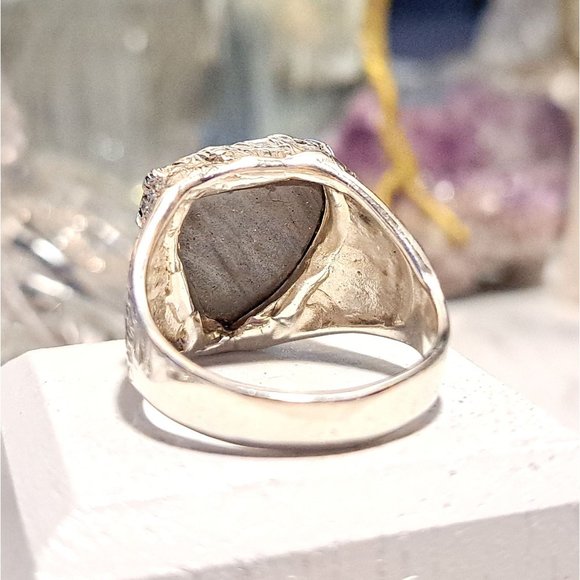 Men’s Natural Blue Larimar Mid-Evil Solid Sterling Silver Ring - Picture 9 of 9